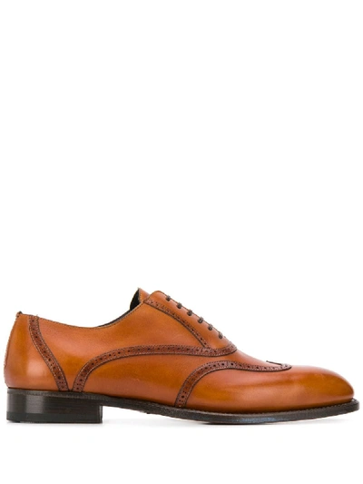 Shop Brioni Leather Oxford Brogues In Brown
