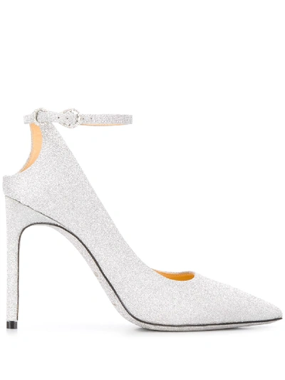 Shop Giannico Infinity Pointed Pumps In Silver