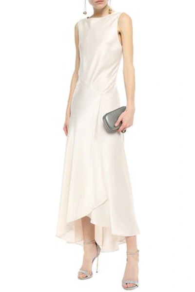 Shop Amanda Wakeley Asymmetric Satin Midi Dress In Ecru