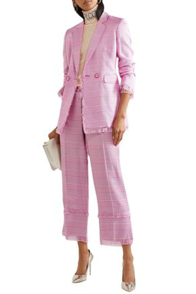Shop Emilio Pucci Double-breasted Fringed Houndstooth Woven Blazer In Pink