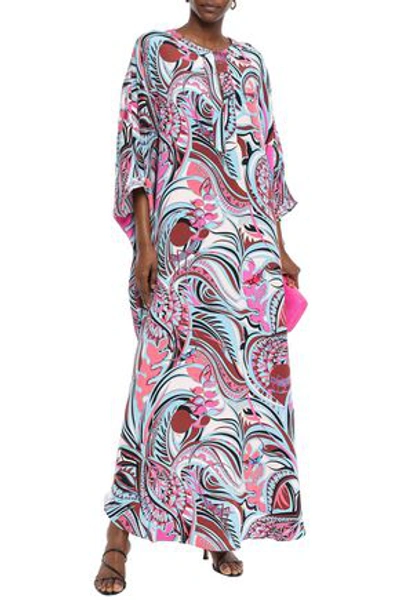 Shop Emilio Pucci Woman Printed Silk-cady Kaftan Light Blue