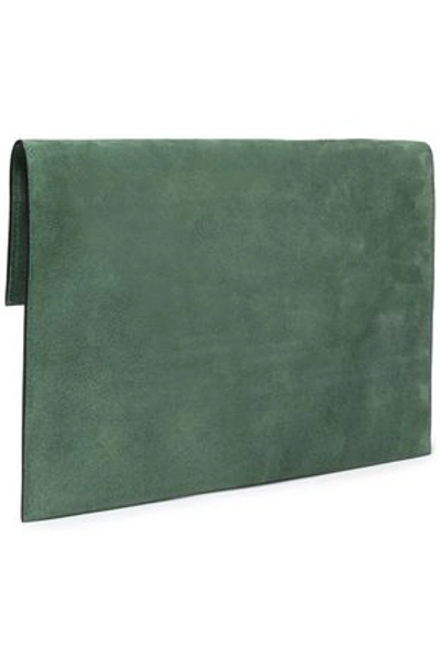 Shop Marni Suede Pouch In Grey Green