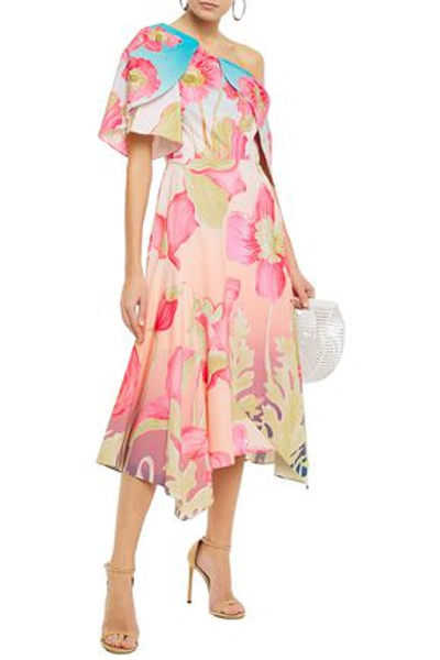 Shop Peter Pilotto Draped Floral-print Cotton-poplin Dress In Pink