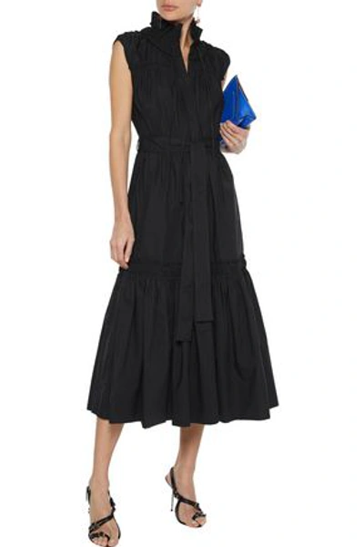 Shop Proenza Schouler Lace-up Gathered Cotton-poplin Midi Dress In Black