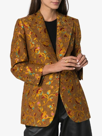 Shop Gucci Brown Floral Jacquard Blazer