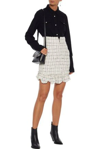Shop Rebecca Taylor Ruffle-trimmed Cotton-blend Bouclé-tweed Mini Skirt In Cream