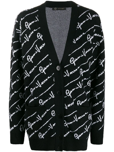 Shop Versace All-over Logo Cardigan In Black