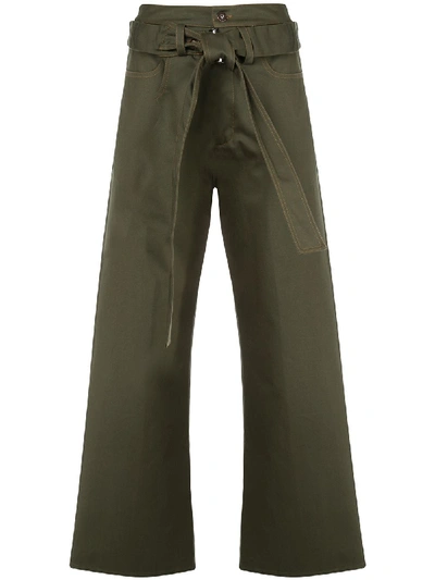 Shop Delada High-waisted Belted Trousers In Green