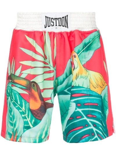 Shop Just Don Tropical Logo Shorts In Red
