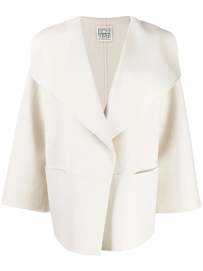 Shop Totême Wide Lapel Knitted Jacket In Neutrals