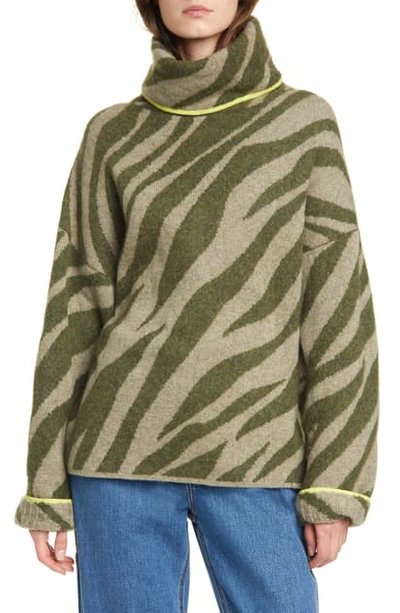 Shop Rag & Bone Kiki Zebra Jacquard Sweater In Army/ Light Army