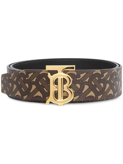 Shop Burberry Reversible Tb Monogram Belt In Brown