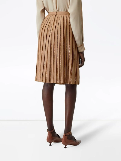 Shop Burberry Crystal Detail Plissé Soleil Wool Silk Blend Skirt In Neutrals