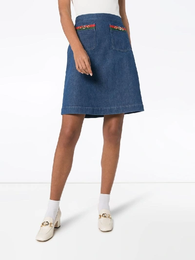 Shop Gucci Interlocking G Horsebit Motif Skirt In Blue