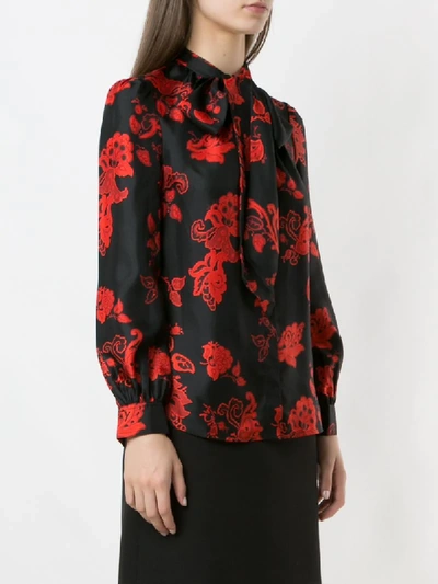 Shop Tory Burch Printed Bow Blouse In Black