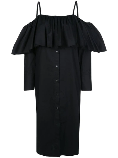 Shop Delada Ruffled Shirt Midi Dress In Black