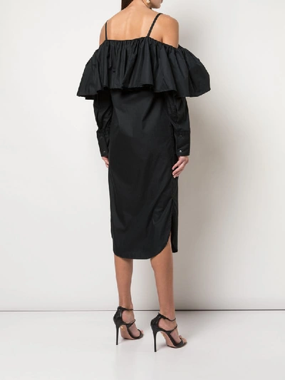 Shop Delada Ruffled Shirt Midi Dress In Black