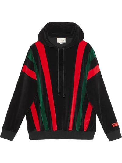 Shop Gucci Chenille-kapuzenpullover Mit Webstreifen In Black