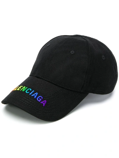 Shop Balenciaga Rainbow Visor Cap In Black