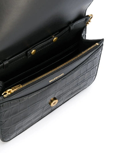 Shop Balenciaga B Leather Wallet On Chain In Black