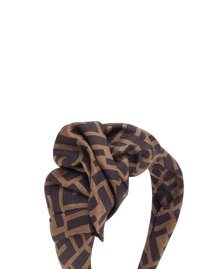 Shop Fendi Silk Headband In Brown