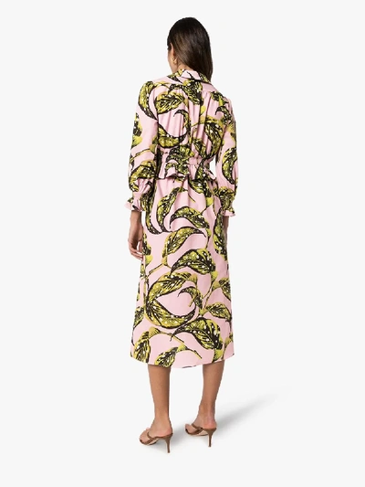 Shop Borgo De Nor Christine Ruffled Leaf Print Midi Dress In Pink