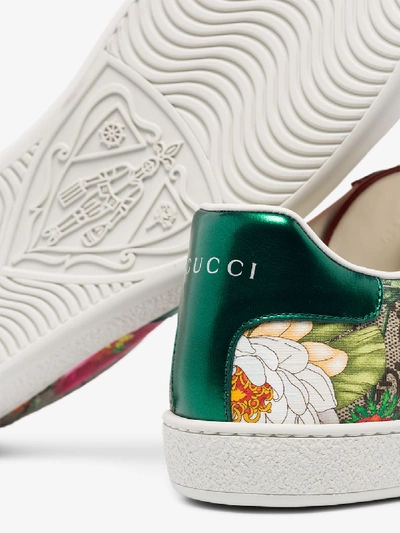 Shop Gucci Multicoloured New Ace Floral Sneakers In Brown