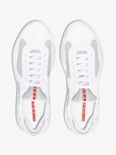 Shop Prada White America's Cup Patent Leather Sneakers