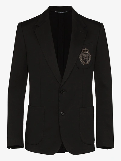 Shop Dolce & Gabbana Embroidered Logo Patch Blazer In Black