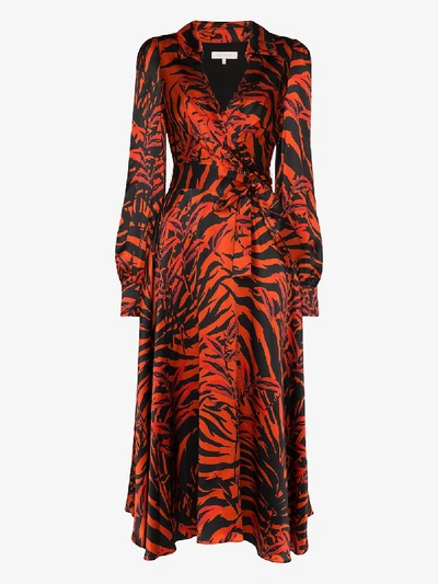 Borgo De Nor Nilla Zebra-print Silk Belted Midi Dress In Red