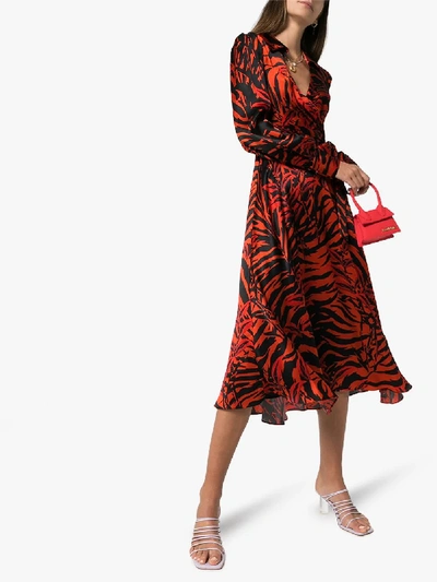 Borgo De Nor Nilla Zebra-print Silk Belted Midi Dress In Red