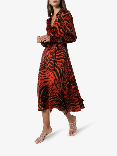 Borgo De Nor Nilla Zebra-print Silk Belted Midi Dress In Red