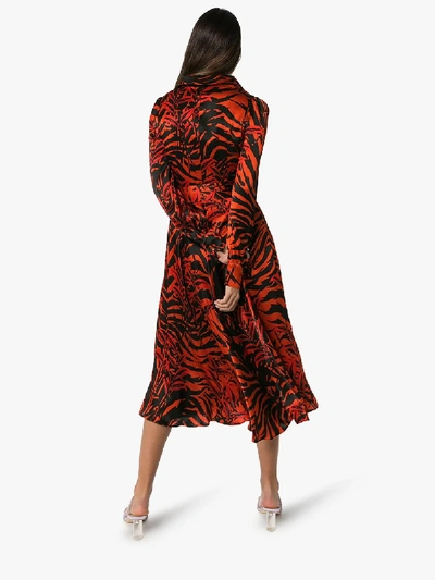 Borgo De Nor Nilla Zebra-print Silk Belted Midi Dress In Red