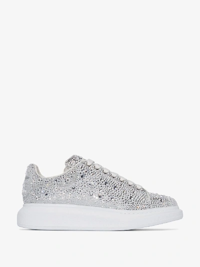 Shop Alexander Mcqueen Silver Tone Crystal Oversized Sneakers In White