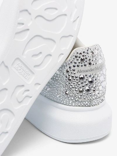 Shop Alexander Mcqueen Silver Tone Crystal Oversized Sneakers In White