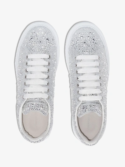 Shop Alexander Mcqueen Silver Tone Crystal Oversized Sneakers In White