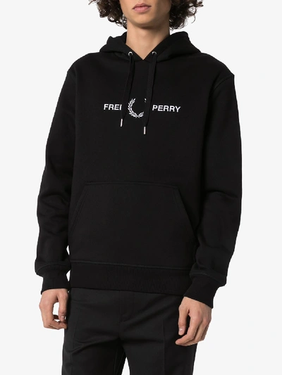 Shop Fred Perry Embroidered Logo Hoodie In Black