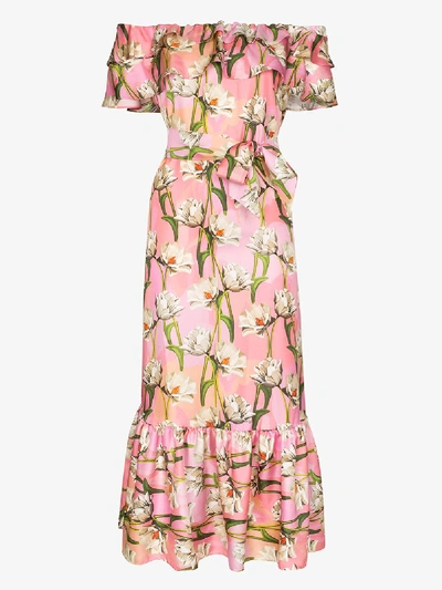 Shop Borgo De Nor Floral Off-the-shoulder Midi Dress In Pink