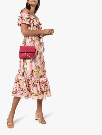 Shop Borgo De Nor Floral Off-the-shoulder Midi Dress In Pink