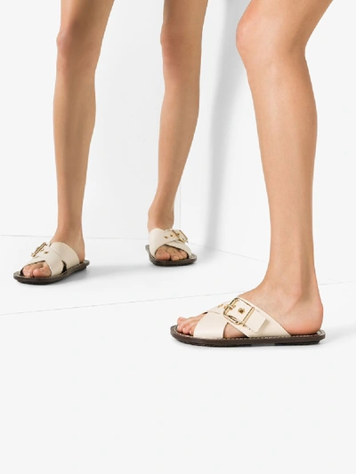Shop Marni White Crossover Leather Sandals