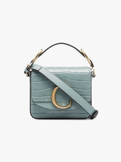 Shop Chloé Blue  C Ring Mock Croc Leather Shoulder Bag