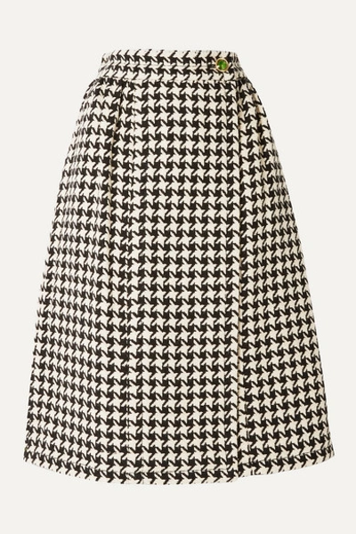 Shop Gucci Houndstooth Wool-blend Tweed Wrap Skirt In Black