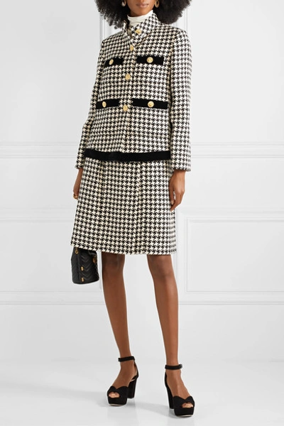 Shop Gucci Houndstooth Wool-blend Tweed Wrap Skirt In Black