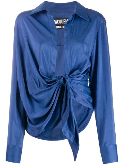 Shop Jacquemus Blue Front-tie Top