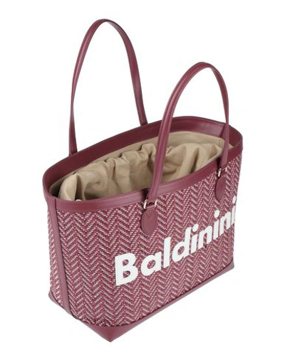 Shop Baldinini Woman Handbag Burgundy Size - Natural Raffia, Calfskin In Red
