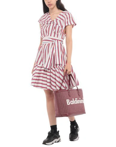 Shop Baldinini Woman Handbag Burgundy Size - Natural Raffia, Calfskin In Red