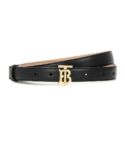 Shop Burberry Tb Leather Belt In Black