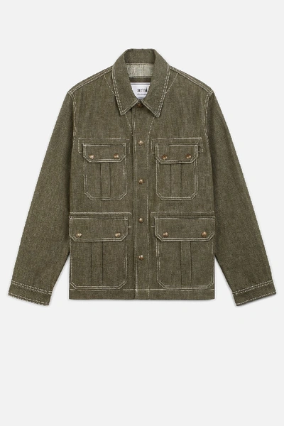 Shop Ami Alexandre Mattiussi Worker Denim Jacket In Green