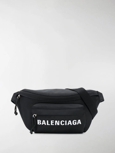 Shop Balenciaga Embroidered Logo Belt Bag In Black