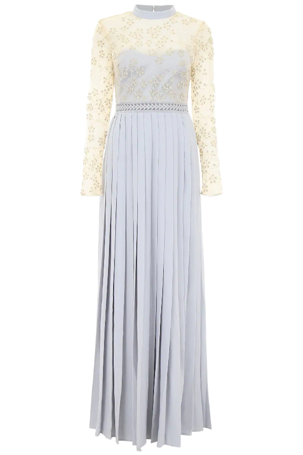 blue and gold maxi dress